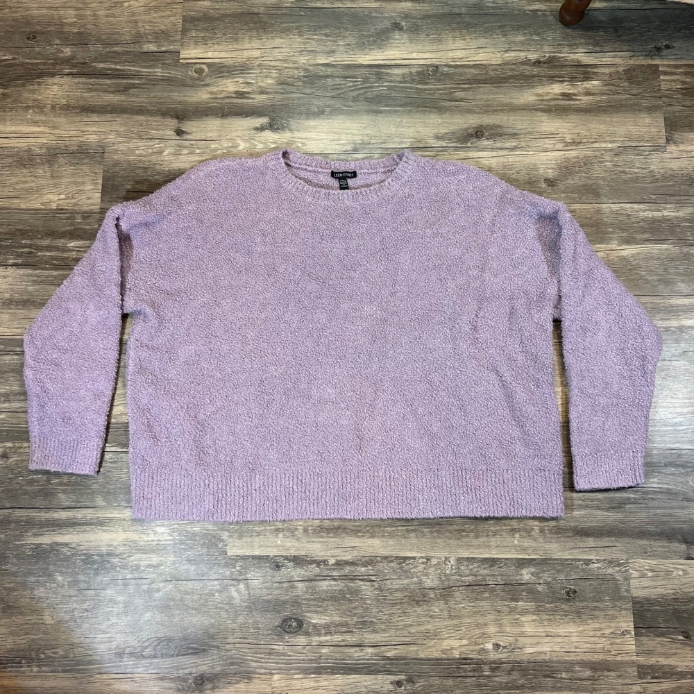 Eileen Fisher Organic‎ Cotton Bouclé Knit Sweater Lavender Relaxed Boxy Cozy L - Picture 2 of 6